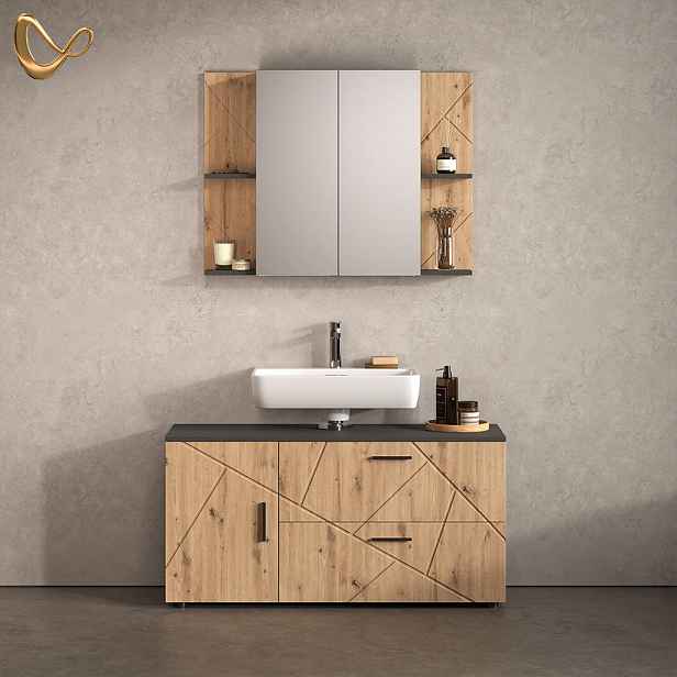 Livinity® KOUPELNOVÝ NÁBYTEK Ronco, Antracit/Řemeslný dub, 2dílná