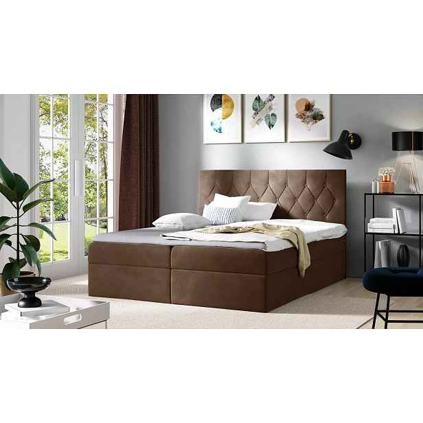 Postel boxspring TIBOR - 200x220, hnědá + topper ZDARMA
