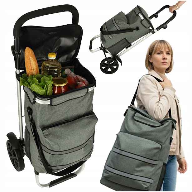 Kočárek nákupní taška na kolečkách s rámem 100 cm, šedá