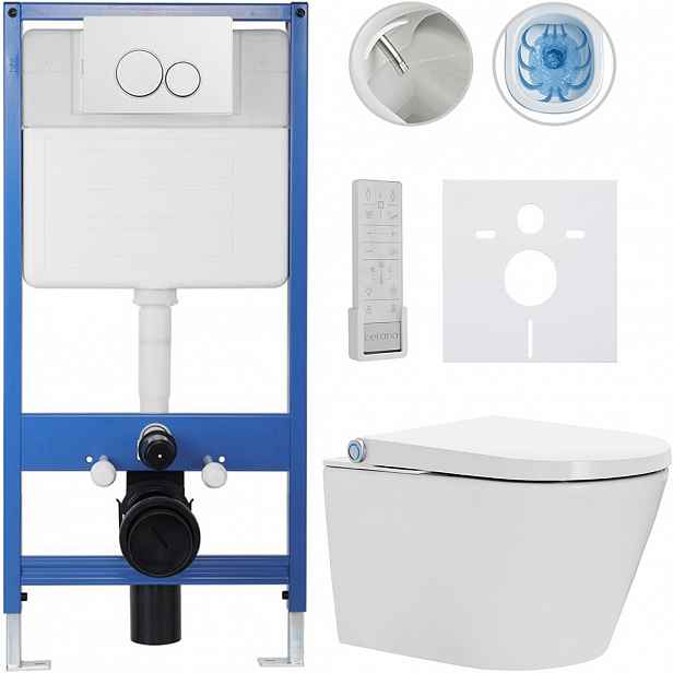 Kompletní WC set Profi/Cronus Premium - bílá lesklá - WC tlačítko Duo/Bílá - předstěnová instalace - 59,3x38,4 cm