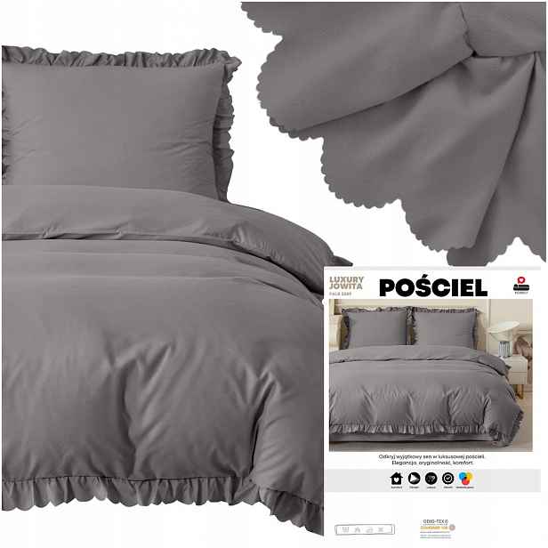 Povlečení 220x200 3 Č. jednodílná s Volánkem Luxury Jowita komplet Šedá