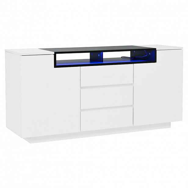 Urban Meuble SIDEBOARD 140 cm 2 dvířka ve tvaru L, 3 zásuvky, LED osvětlení, vysoký lesk bílý a černý