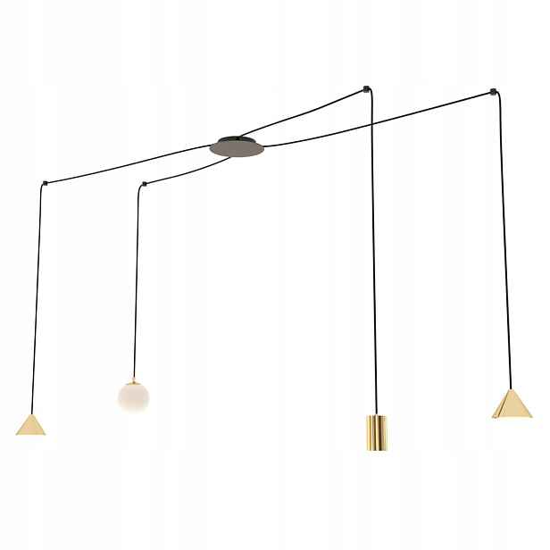 Designová závěsná lampa černá zlatá, nastavitelná, 4 body do obývacího pokoje Emibig