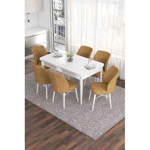 Extendable Dining Table & Chairs Set (7 Pieces) Eva - White, Cappuccino