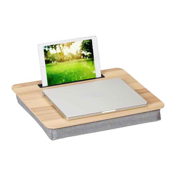 Relaxdays PODLOŽKA Naturální s držákem na telefon MDF len 46x35 cm