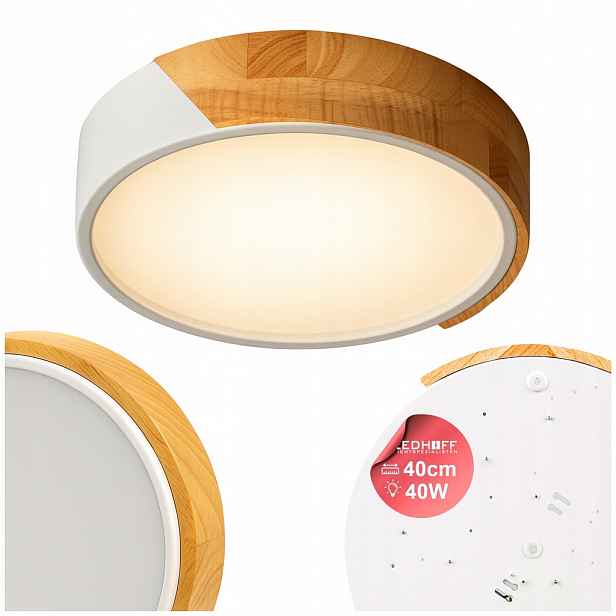 Stropní svítidlo Stropní Svítidlo Led Dřevo Bílá kulatý 40 cm 40 W Neutrální do obývacího pokoje