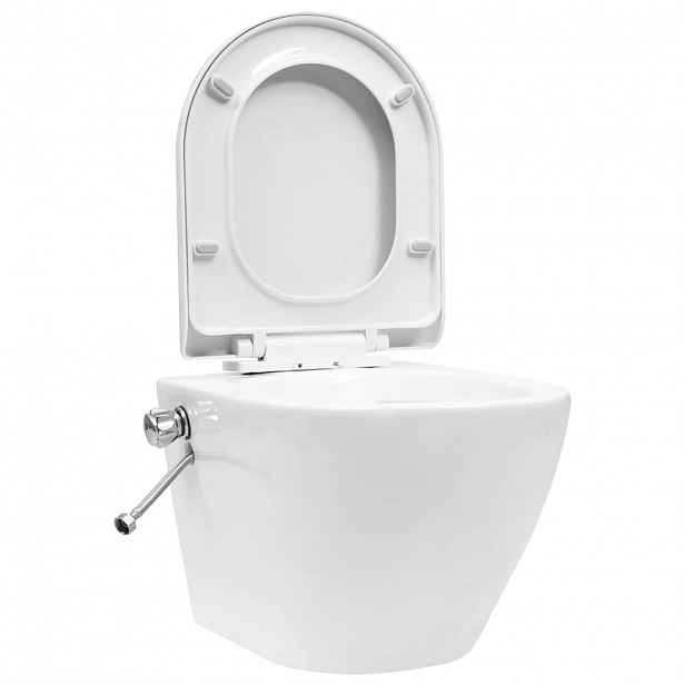 vidaXL Závěsné WC bez oplachového kruhu s funkcí bidetu keramické bílé