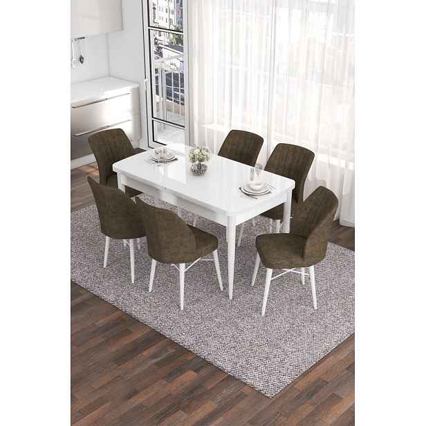 Extendable Dining Table & Chairs Set (7 Pieces) Eva - White, Brown