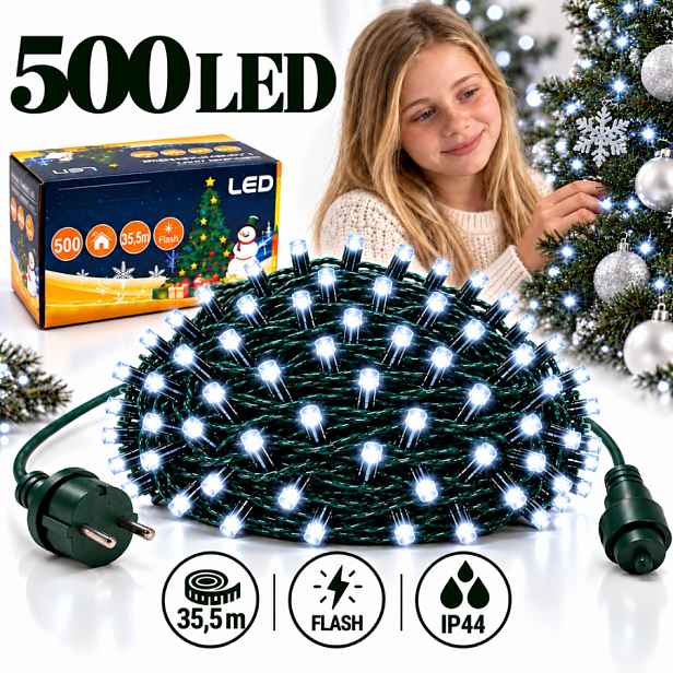 Vánoční Osvětlení Na Stromeček 500 Led 35,5 M Studená Bílá Venkovní Lampička