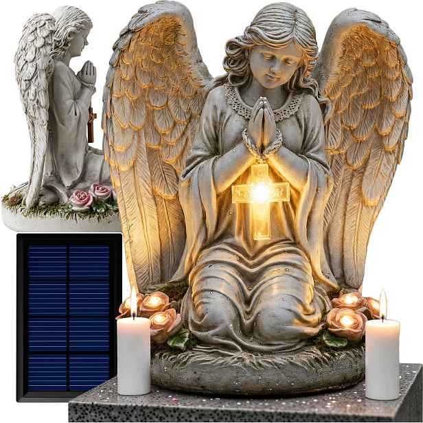 Andělský solární anděl na hrob svátek mrtvých, osvětlená Led lampa hřbitovní svíčka