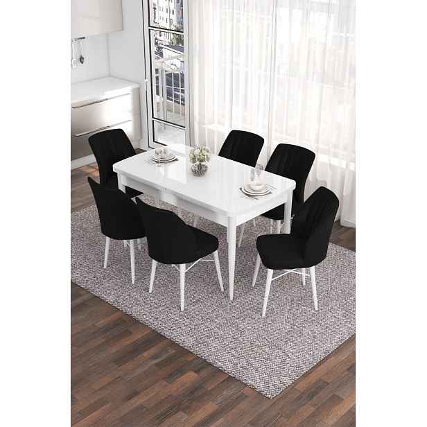 Extendable Dining Table & Chairs Set (7 Pieces) Eva - White, Black