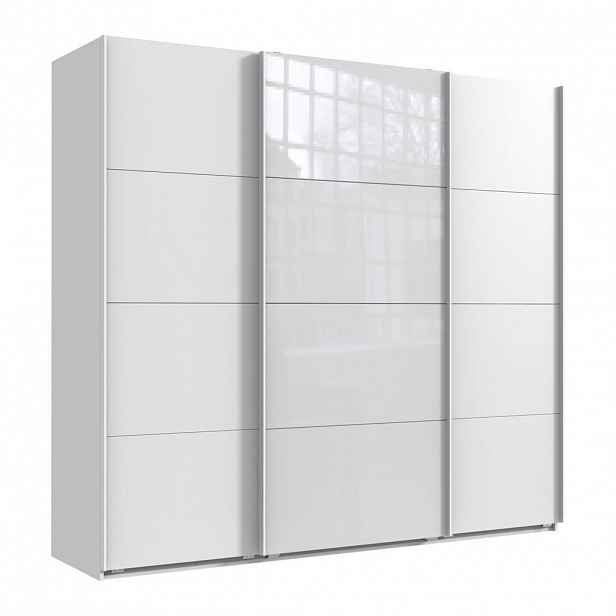 luma-home SKŘÍŇ S POSUVNÝMI DVEŘMI, 3dveřová, šířka 225 cm, výška 208 cm, hloubka 64 cm, bílá, s jedněmi prosklenými dveřmi v bílé barvě / 22521