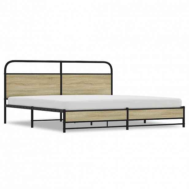 vidaXL Kovový rám postele bez matrace dub sonoma 193 x 203 cm