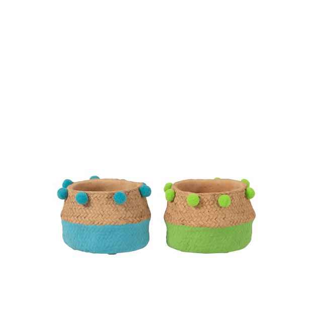 2ks Cementový květináč Pompom modrá,zelená S- 15*15*10 cm J-Line by Jolipa