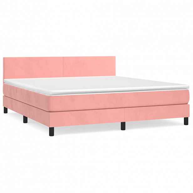 vidaXL Box spring postel s matrací růžová 180x200 cm samet