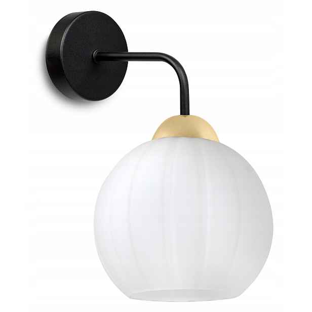 Nástěnná Lampa Černo-zlatá Bílá Skleněná Koule Rýhovaná Do Obývacího Pokoje