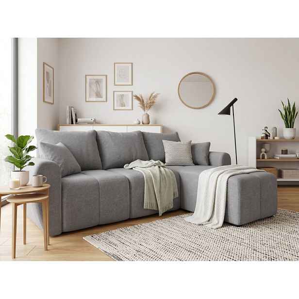 Rozkládací oboustranná sedací souprava do L SEVIO 246x145 cm, šedá + 2 polštářky ZDARMA