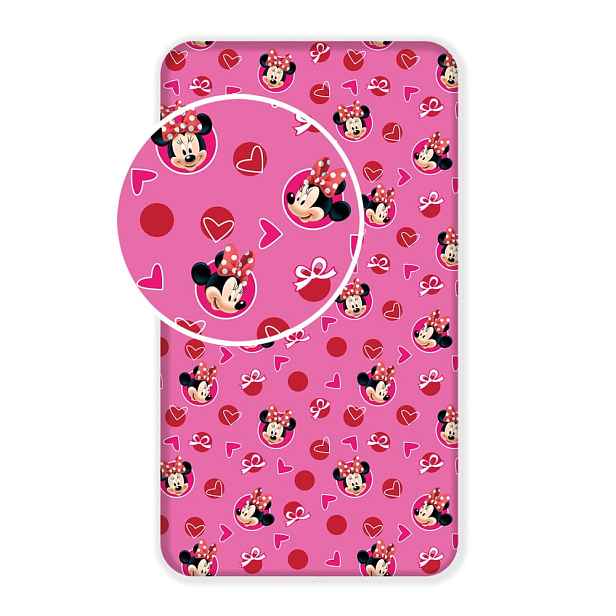 Růžové napínací bavlněné dětské prostěradlo 90x200 cm Minnie "Hearts" – Jerry Fabrics