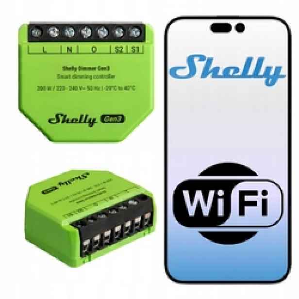 Shelly Dimmer Gen3 – Bluetooth Wi-Fi stmívač světla bez N (Bypass)
