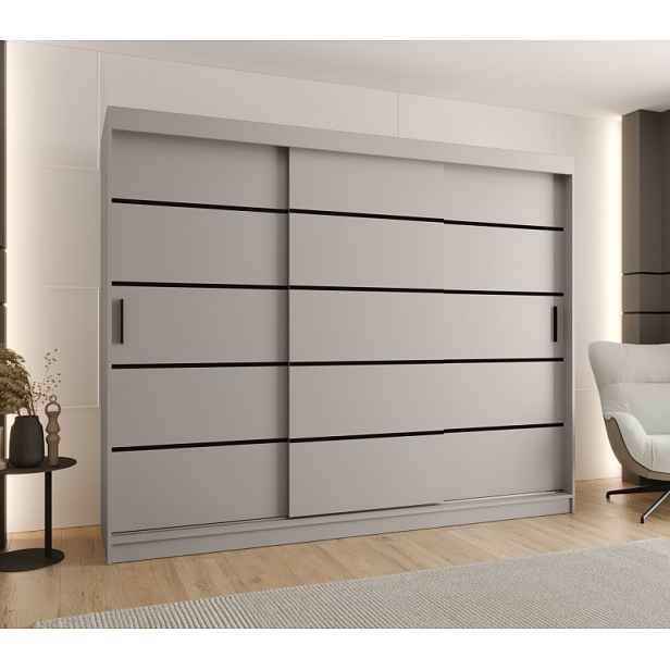 Široká šatní skříň 250 cm CASANDRA - kašmír / černá