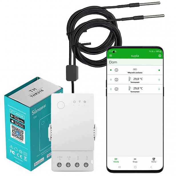 WiFi Termostat Nahraná Supla Sonoff THR316 Teplotní Senzor DS18B20 2x2m