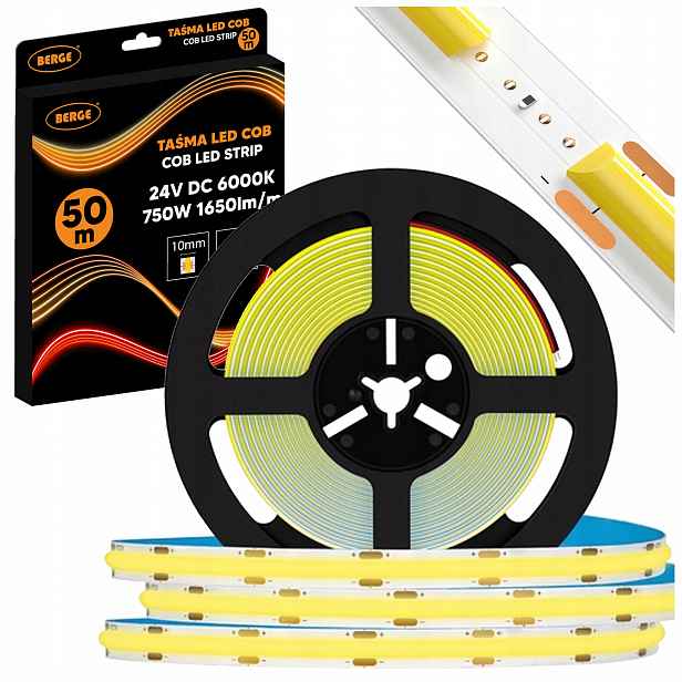 Led pásek Cob Neon 24V 50 m Velká role 528D 15W/m 1650lm/m 6000K Studená 10 mm