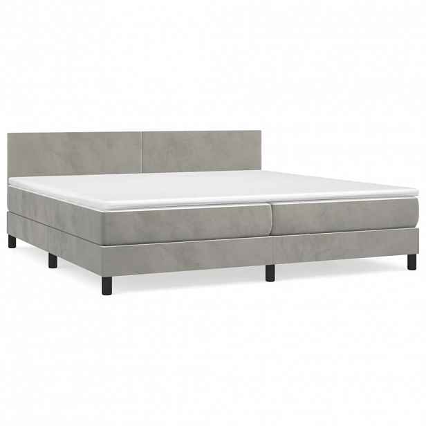 vidaXL Box spring postel s matrací světle šedá 200x200 cm samet