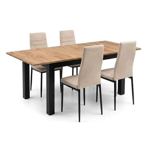 Rozkládací jídelní stůl Craft 120/160x80 cm 4 čalouněné židle Axell v béžové barvě