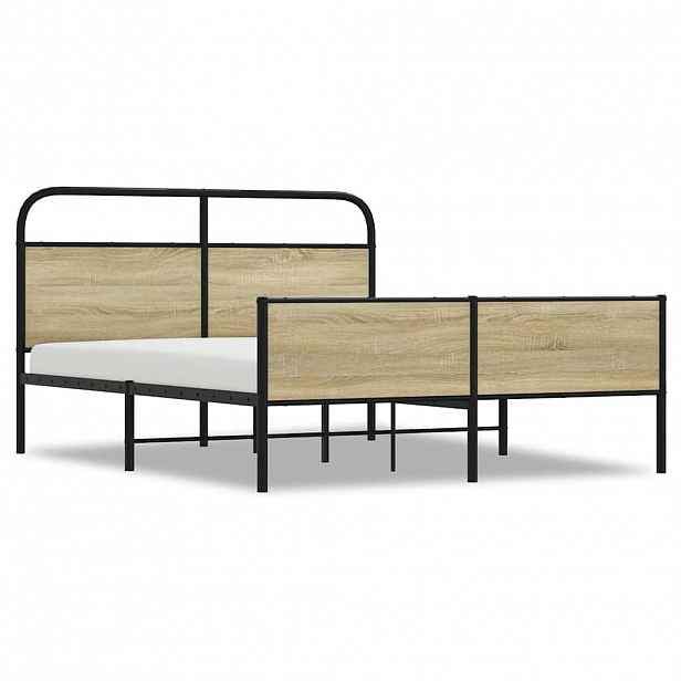 vidaXL Kovový rám postele bez matrace dub sonoma 150 x 200 cm
