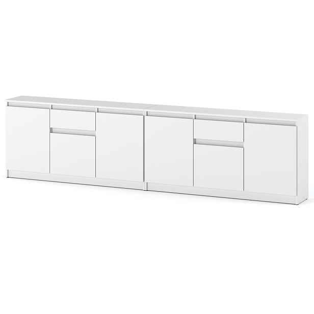 Komoda Set Bílá 2 Zásuvky 6 Dvířka 300 CM Velká Prostorná Skříňka Do Obývacího Pokoje