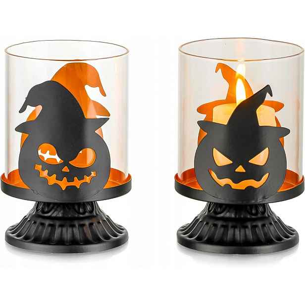 Skleněné Svícny Sada 2KS Dýňová Halloweenská Černá Dekorace Na Stůl