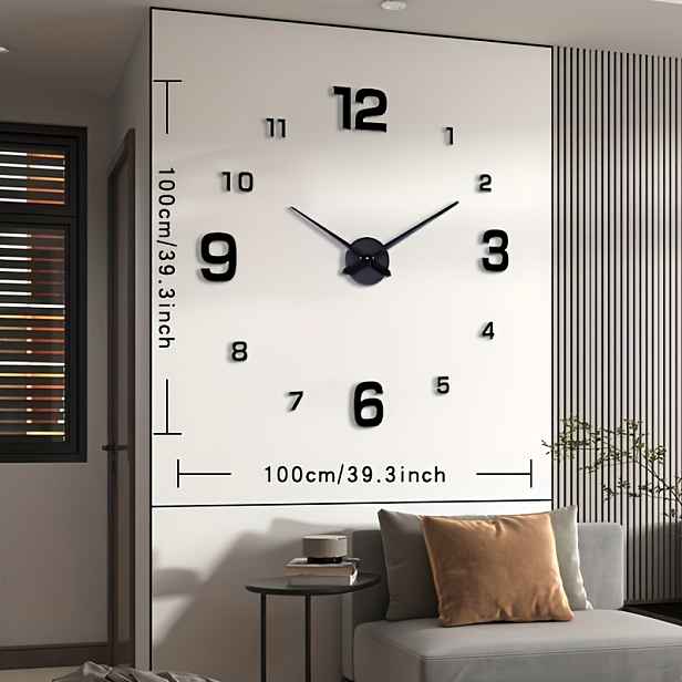 TEMU 1 Velké venkovní nástěnné hodiny na terasu, DIY nástěnné hodiny pro dvůr, snadná instalace bez poškození stěn, 3D velké dekorativní závěsné