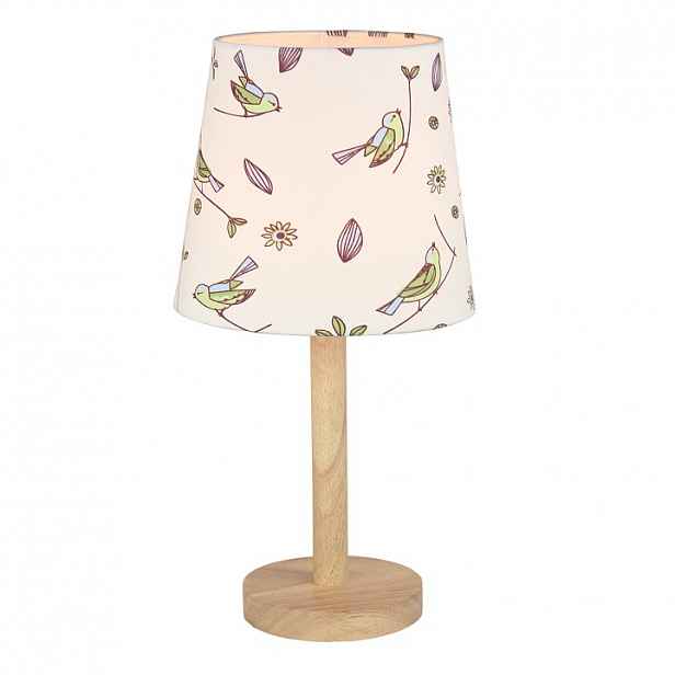 Stolní lampa, dřevo / látka vzor ptáci, QENNY TYP 7 0000190747 Tempo Kondela