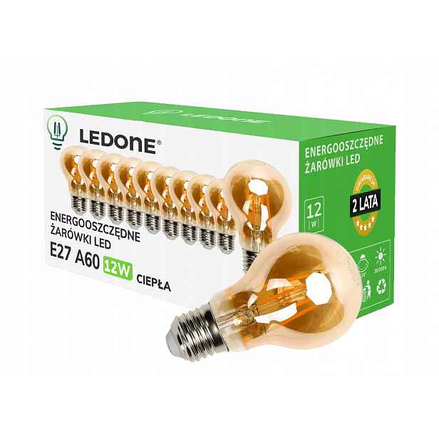 10x Led žárovka filament E27 A60 12W Teplá retro Vintage Led sada