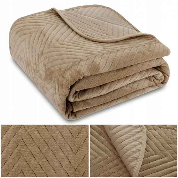 Přikrývka na postel pohovka 200x220 Velurová velvet prošívaná kapa Caden Béžová