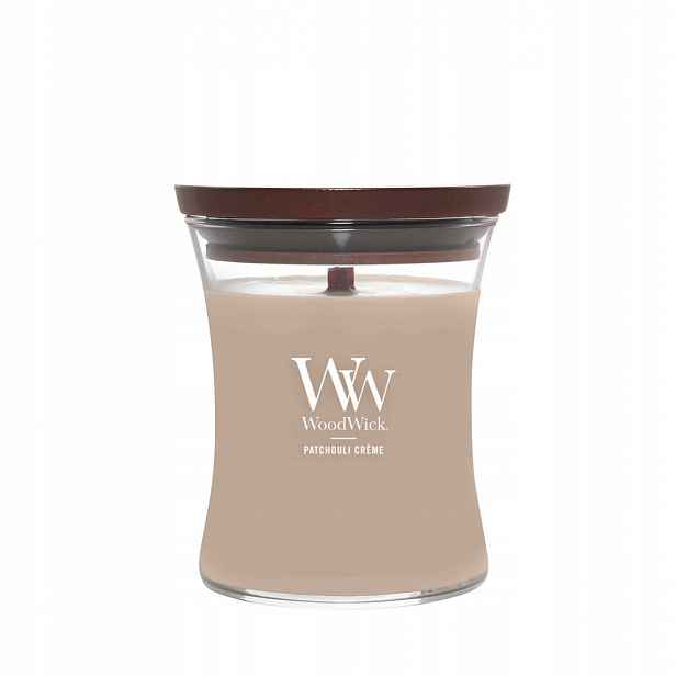 WoodWick Patchouli Creme svíčka střední vůně