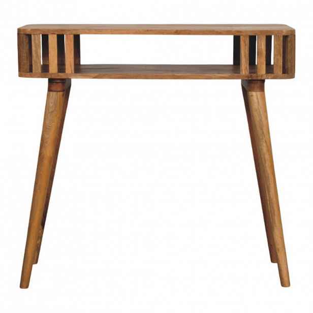 Artisan Furniture NOČNÍ STOLEK s povrchovou úpravou Golden Teak, 2 zásuvky, mramorová deska nahoře, hnědý.