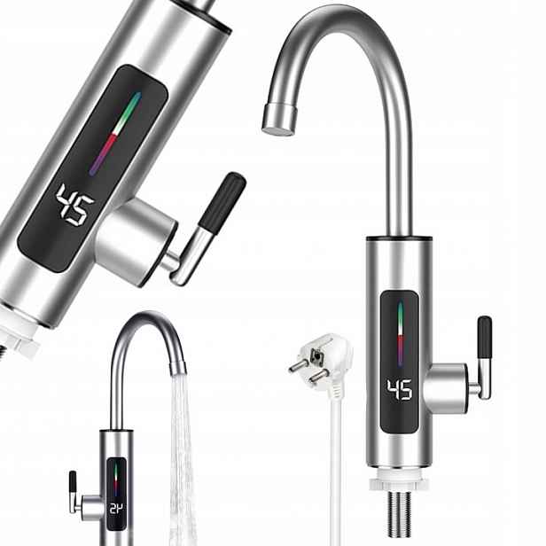 Elektrický Kohoutek Ohřívač Vody Ocel Led 3000W 360 Otáčky Otočný Výtok