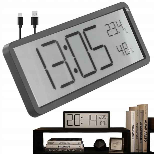 Hodiny Digitální Budík LCD Obdélníkový Teploměr Datum Černý Bedee
