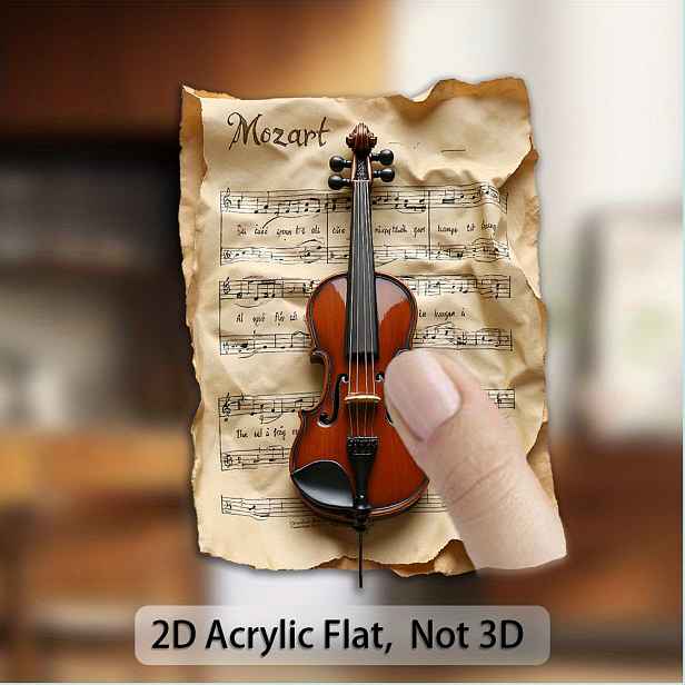 TEMU Magnet na lednici s klasické hudby inspirovaný Mozartem | Vintage noty Beethovena a , design houslí, silná magnetická akrylová deska na lednici,