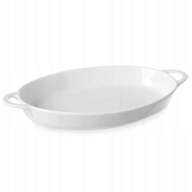 Zapékací mísa oválná s úchyty 270 x 180 x 40 mm bílá porcelánová He