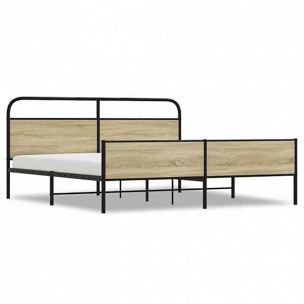 vidaXL Kovový rám postele bez matrace dub sonoma 193 x 203 cm