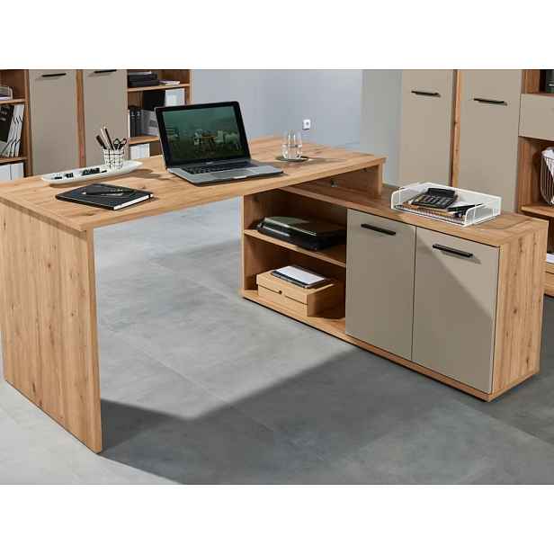 Rohový psací stůl Kanada, dub artisan/kašmírová béžová mat