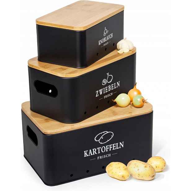 Sada 3 nádob na zeleninu, kov bambus, elegantní design!