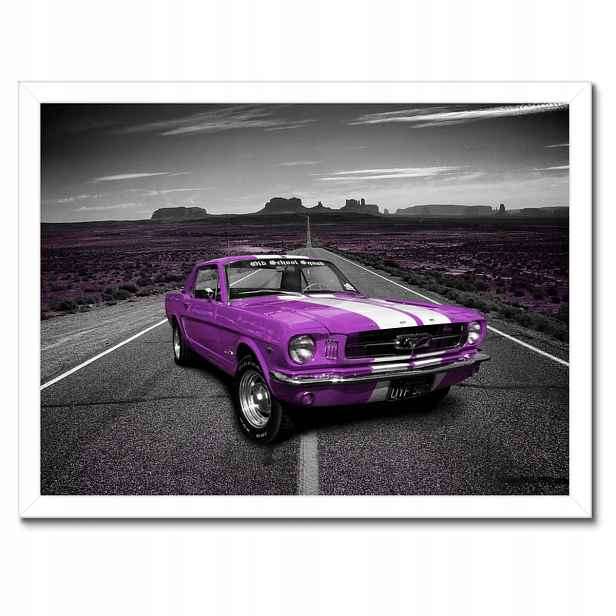 Plakáty v rámu 40x30 Fialový Ford Mustang na silnici