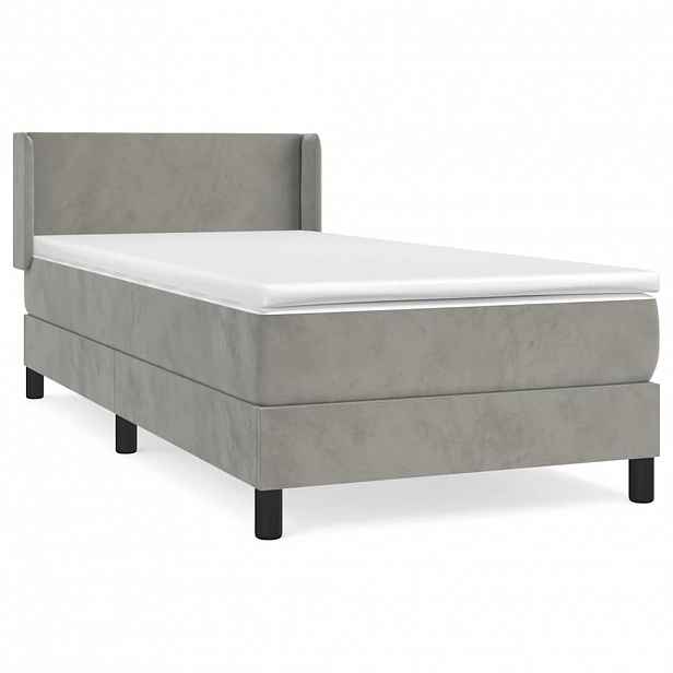 vidaXL Box spring postel s matrací světle šedá 90x200 cm samet