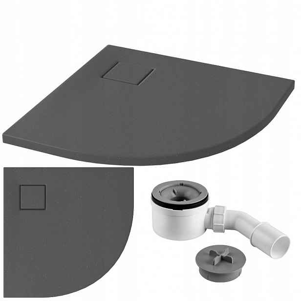 Půlkruhová podlahová vanička šedá mat Tako Slim 80x80x4 Cersanit sifon