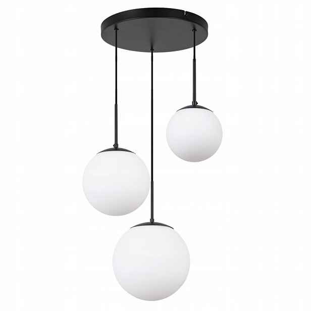 Závěsná stropní lampa 3x E27 skleněná Kula bílá černá Lustr do obývacího pokoje