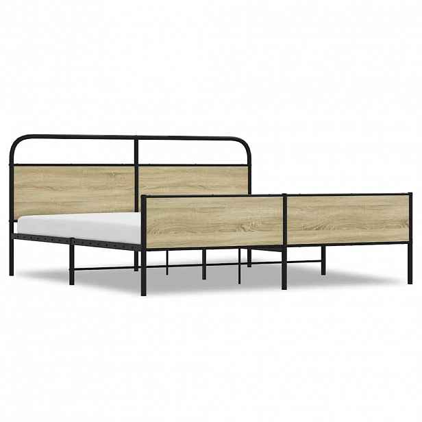 vidaXL Kovový rám postele bez matrace dub sonoma 200 x 200 cm