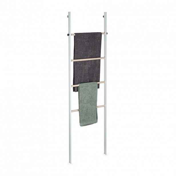 Relaxdays ŽEBŘÍK na ručníky bílá přírodní kov dřevo 4 příčky 172,5 cm